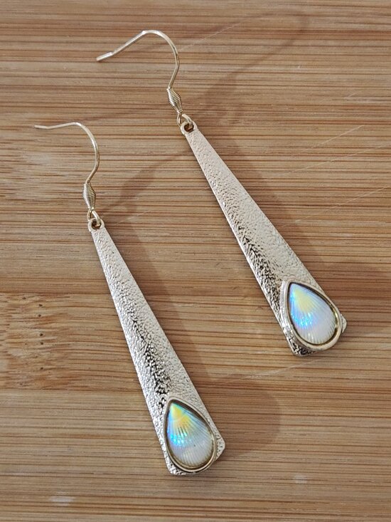 Hand Crafted Jewelry - Hand Crafted Iridescent Gold Teardrop Long Dangle Earrings